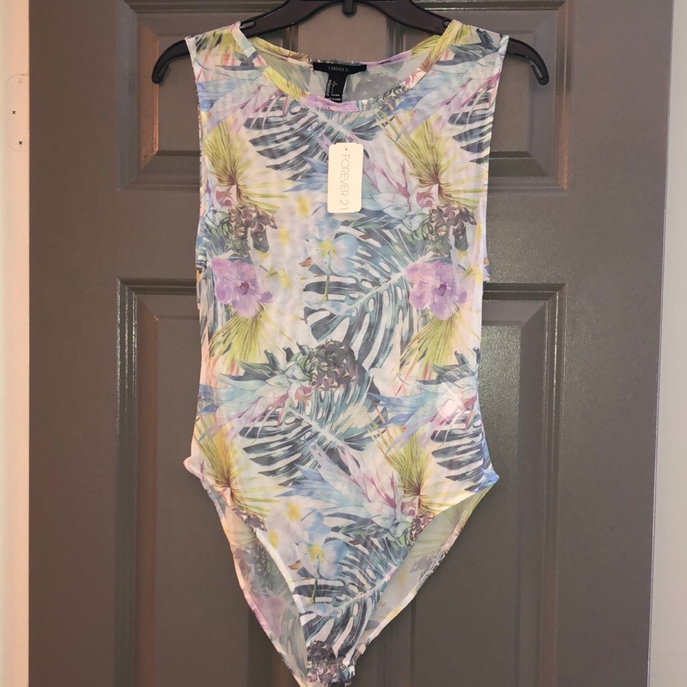 Forever 21 Sheer Bodysuit Multi Color Size Large